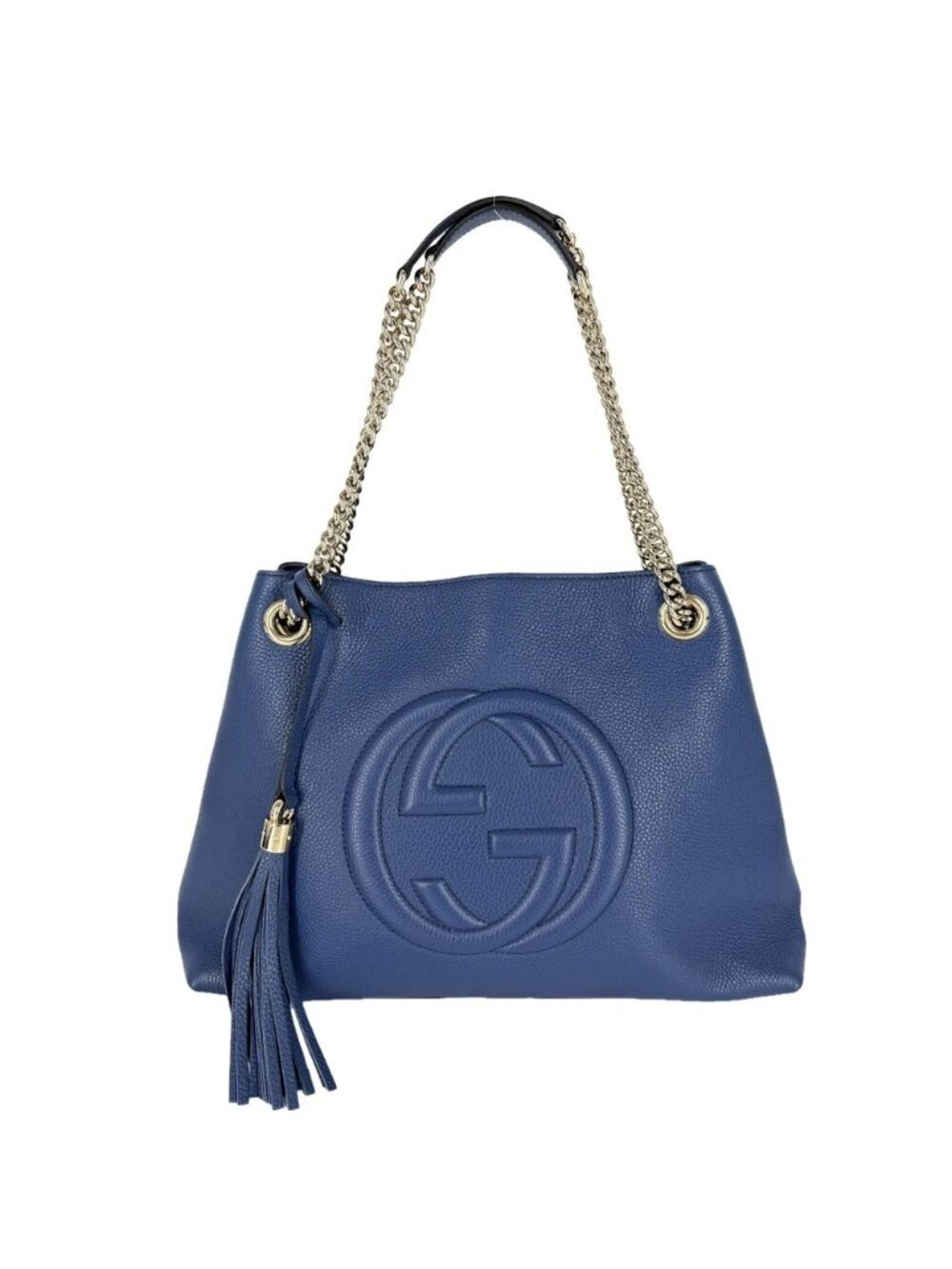Gucci Tote Bag Soho Interlocking G Shoulder Leather Blue Gold